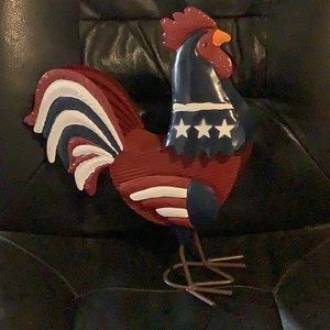 red white, blue tin Rooster